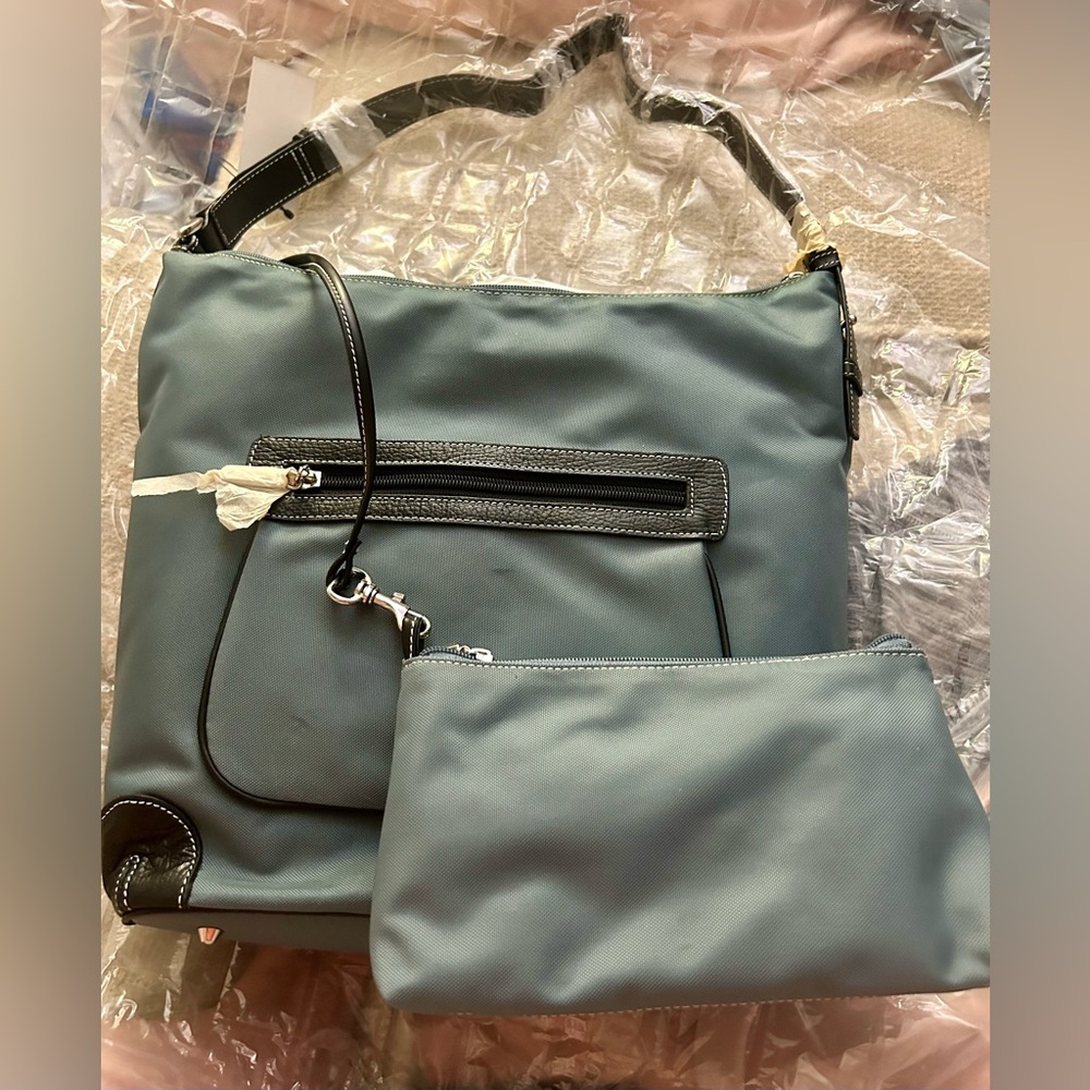* New Maxx New York Multi Purpose Steel Blue Bag with Pouch Nylon & Leather *